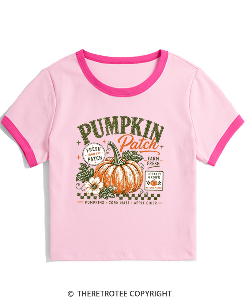 TheRetroTee Pumpkin Patch 1980s Women's Ringer T-Shirt