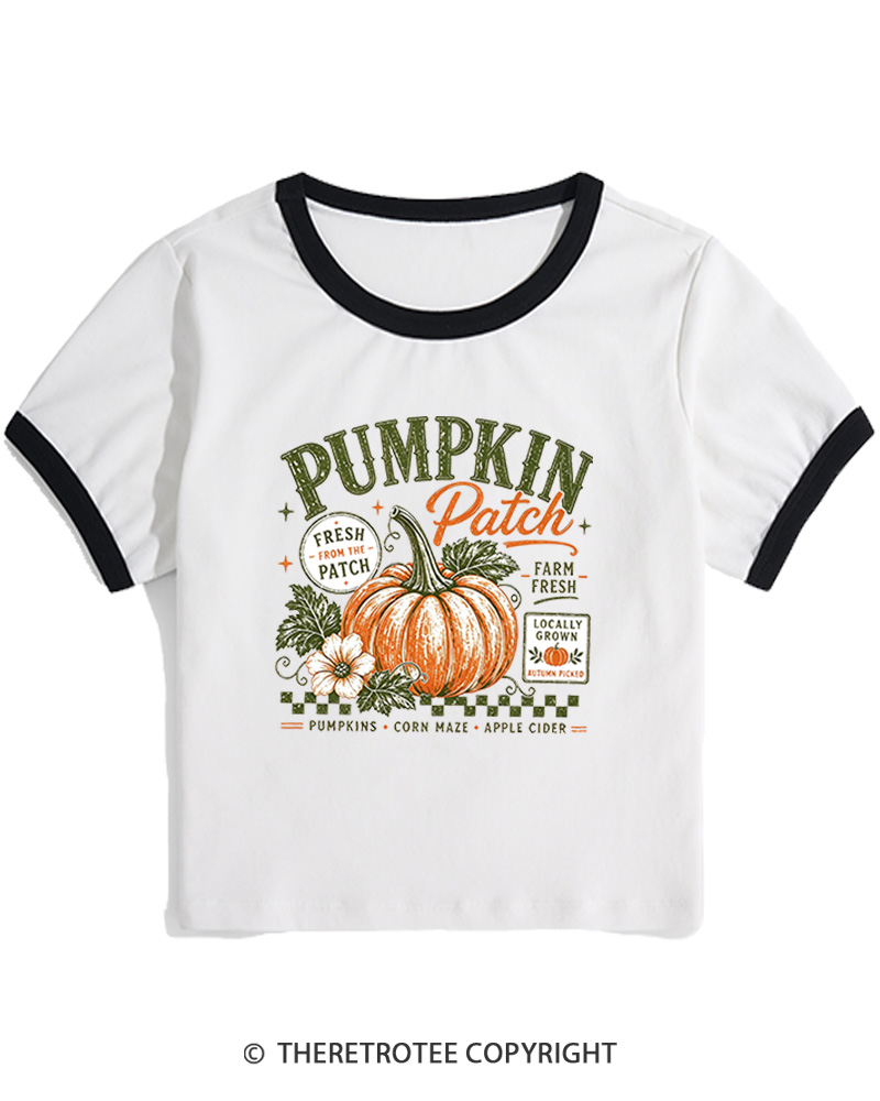 TheRetroTee Pumpkin Patch 1980s Women's Ringer T-Shirt