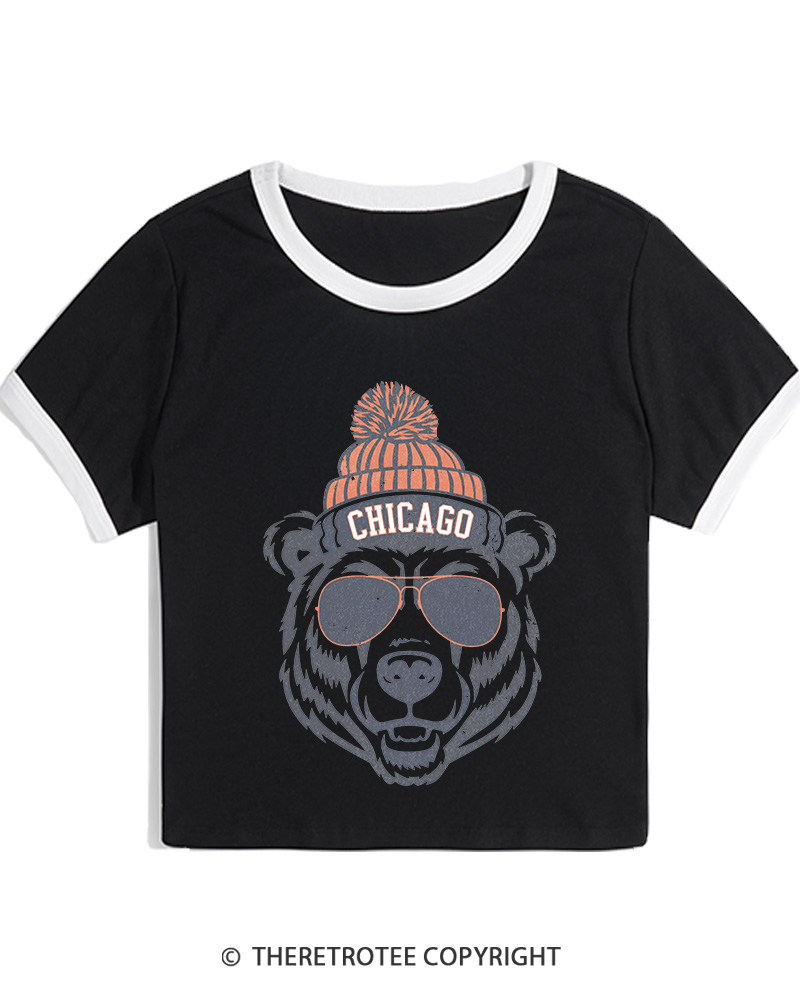 TheRetroTee Trendy Chicago Football Fan Women's Ringer T-shirt