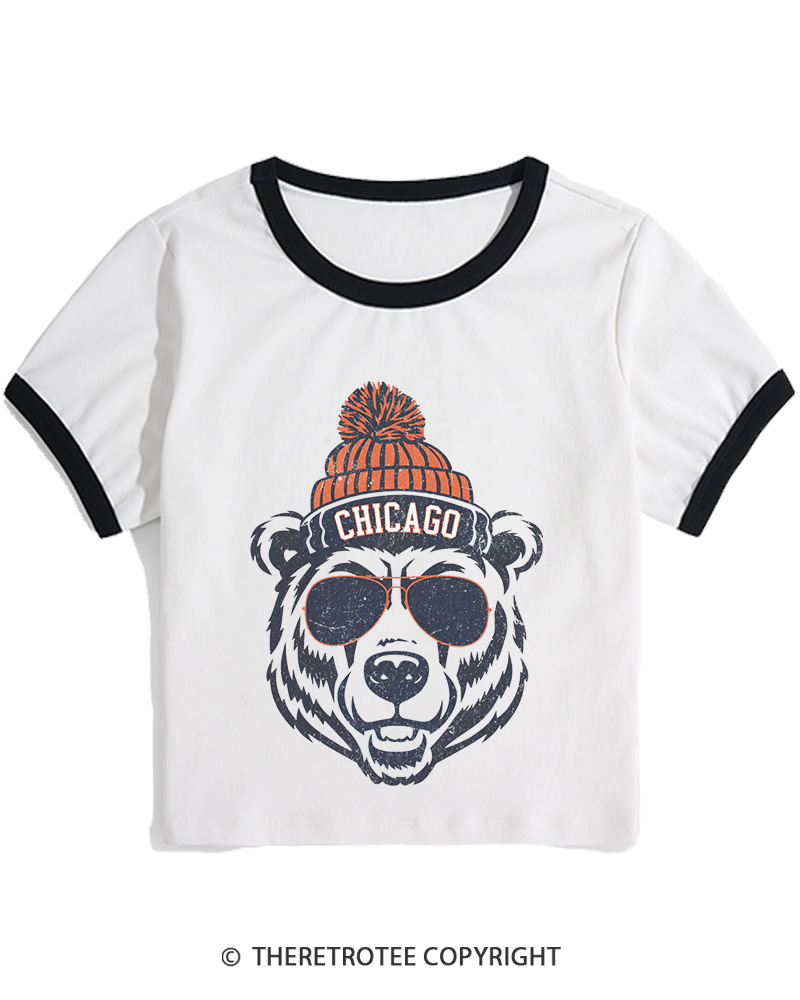 TheRetroTee Trendy Chicago Football Fan Women's Ringer T-shirt