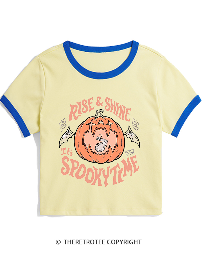 TheRetroTee Rise & Shine It’s Spooky Time 1980s Women Ringer T-shirt