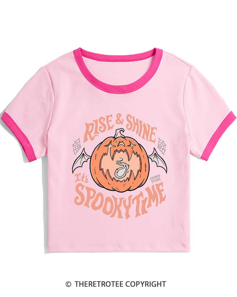 TheRetroTee Rise & Shine It’s Spooky Time 1980s Women Ringer T-shirt