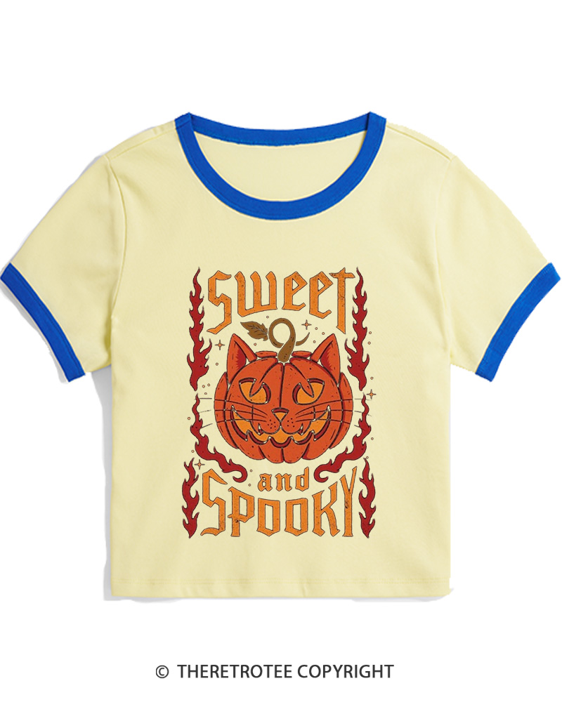 TheRetroTee Cute Ghost Pumpkin 1990s Women Ringer T-shirt