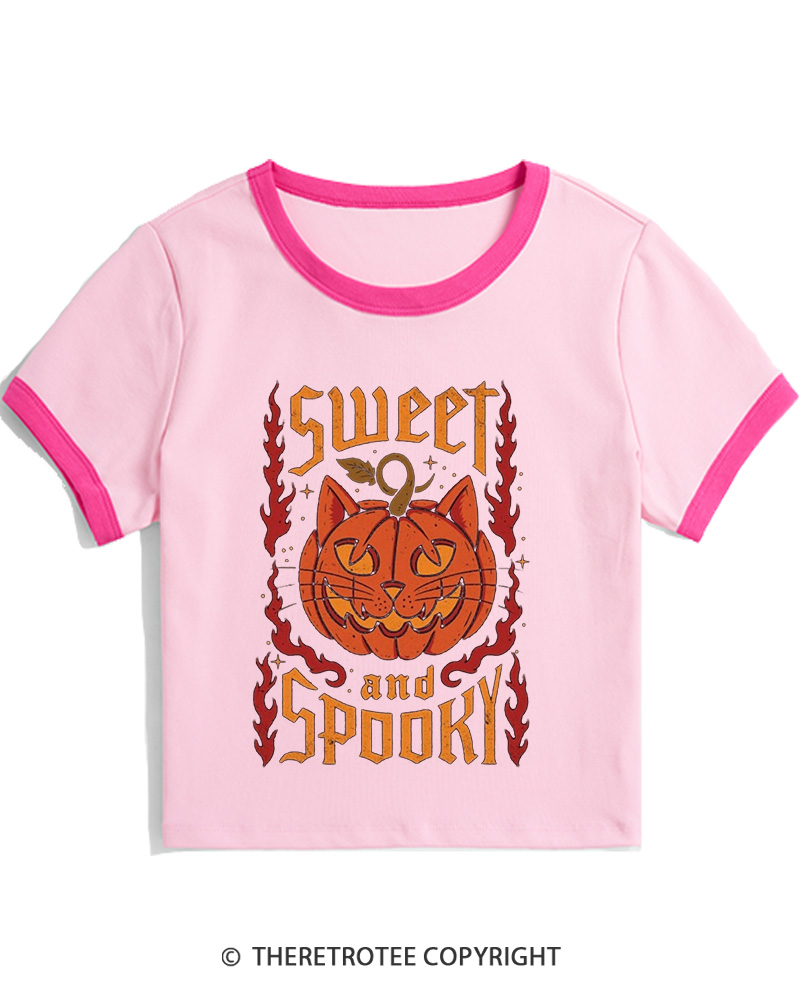 TheRetroTee Cute Ghost Pumpkin 1990s Women Ringer T-shirt