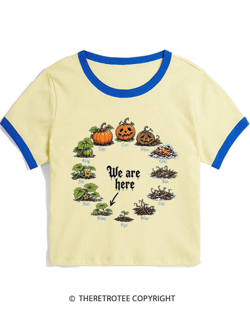 TheRetroTee Pumpkin Life Cycle 1980s Women Ringer T-shirt