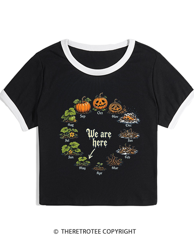 TheRetroTee Pumpkin Life Cycle 1980s Women Ringer T-shirt