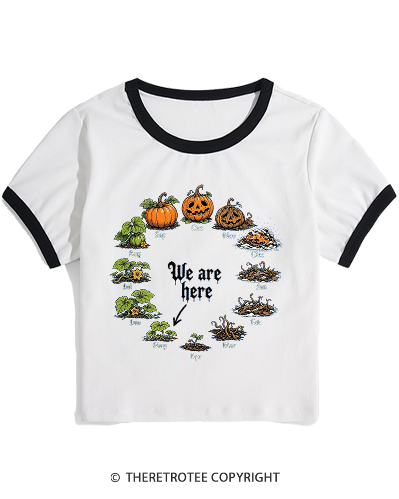 TheRetroTee Pumpkin Life Cycle 1980s Women Ringer T-shirt