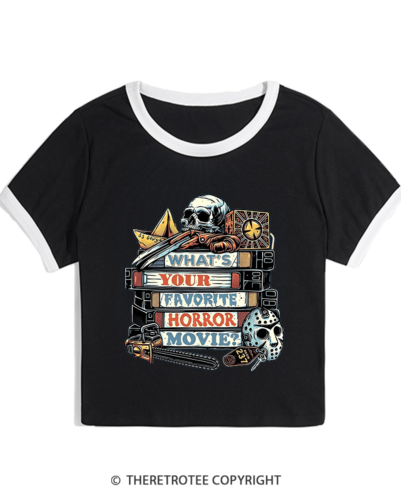 TheRetroTee What’s Your Favorite Horror Movie 1980s Women Ringer T-shirt