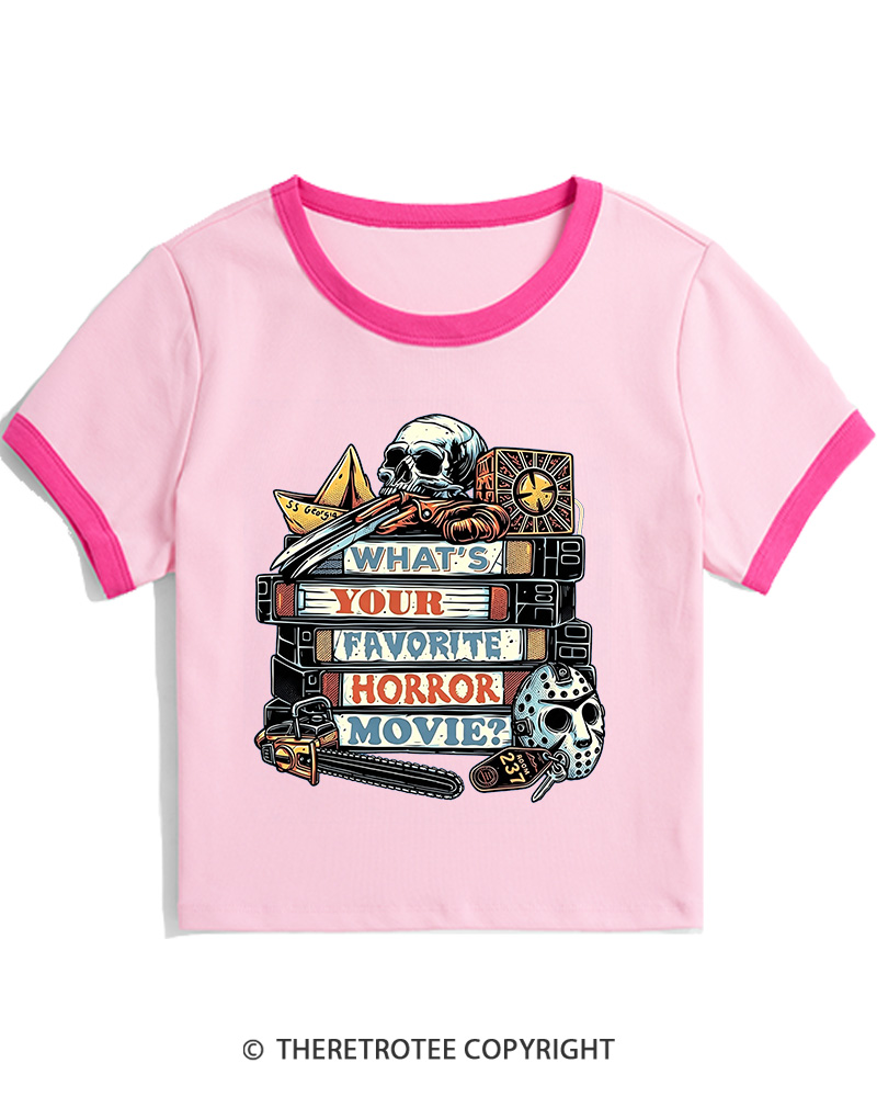 TheRetroTee What’s Your Favorite Horror Movie 1980s Women Ringer T-shirt