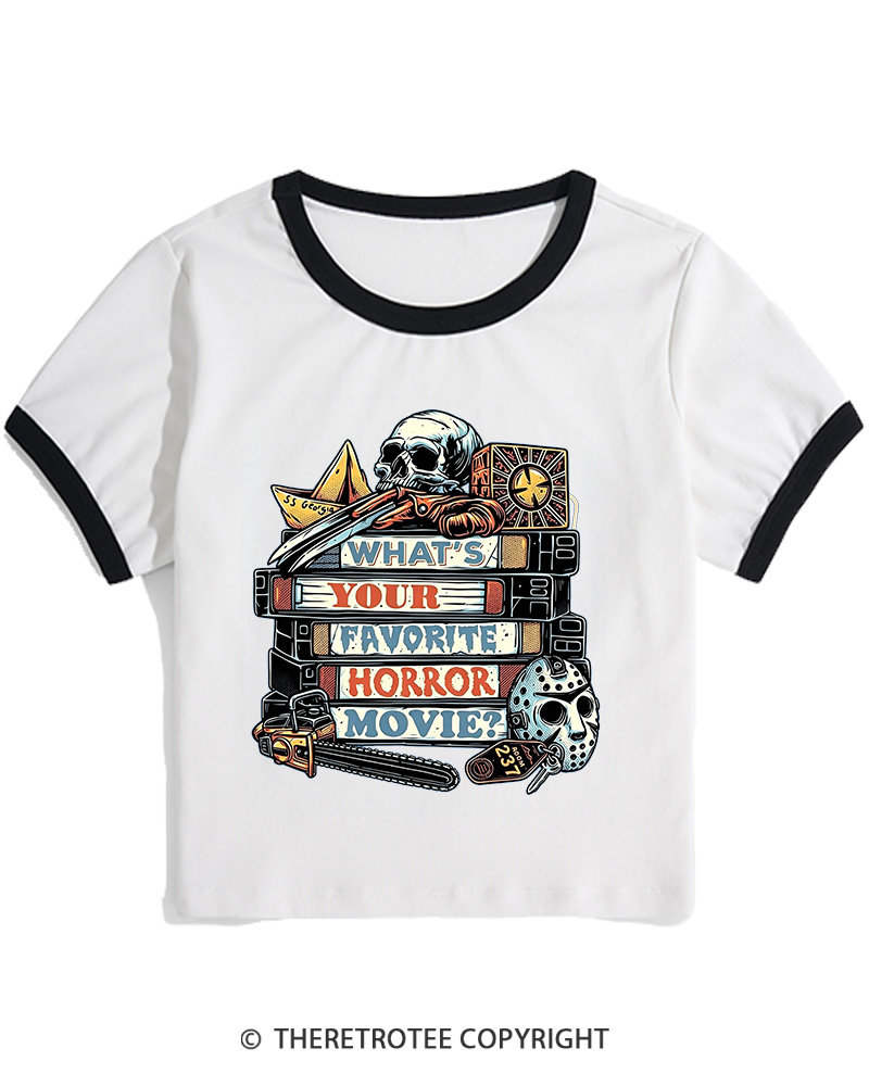 TheRetroTee What’s Your Favorite Horror Movie 1980s Women Ringer T-shirt