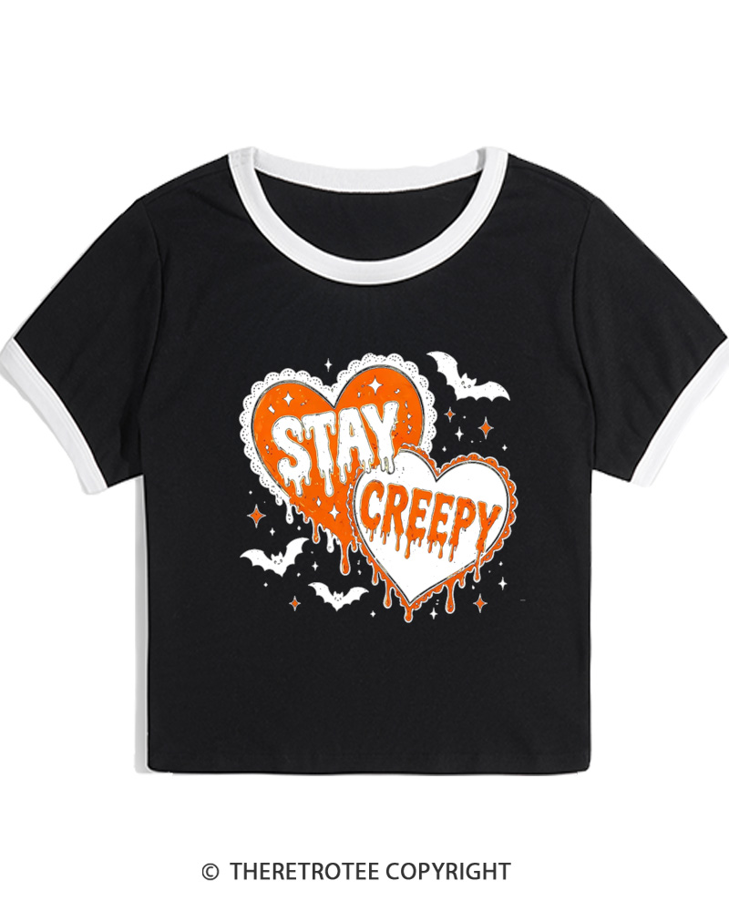TheRetroTee Stay Creepy 1990s Women's Ringer T-Shirt