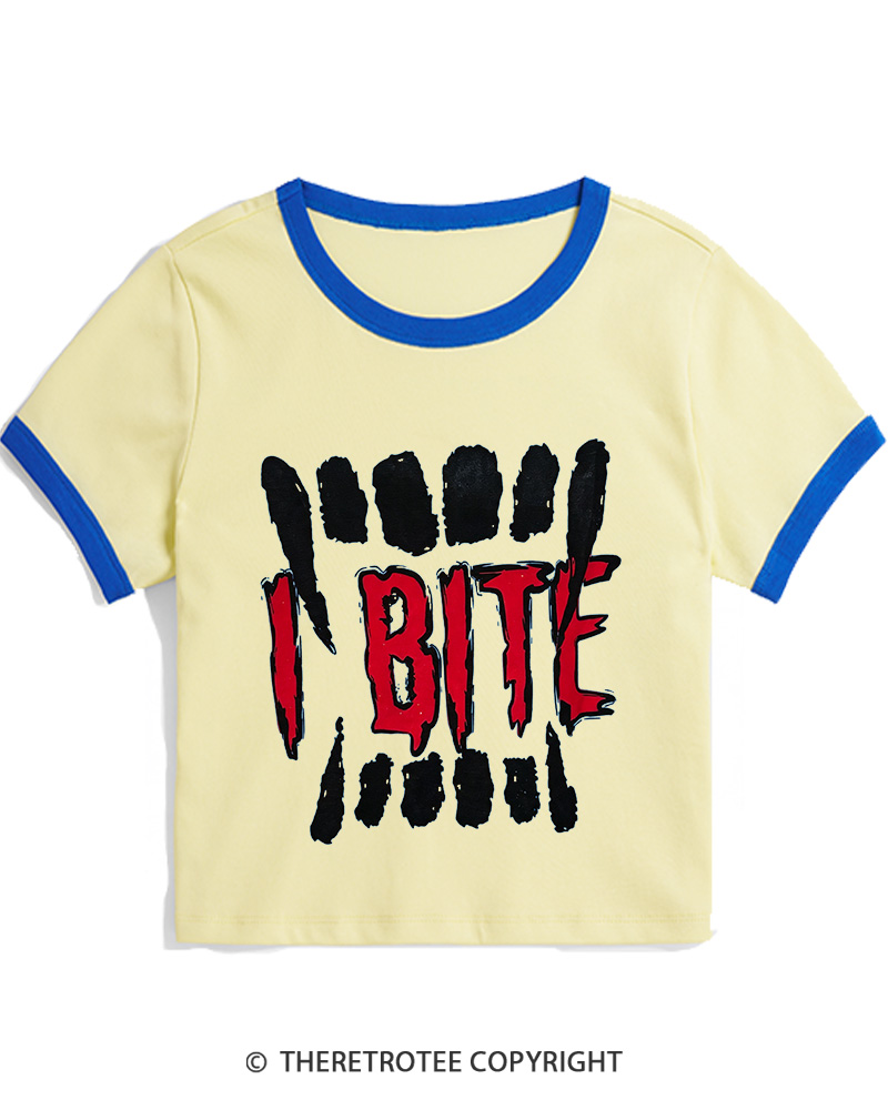 TheRetroTee I Bite 1990s Women's Ringer T-Shirt