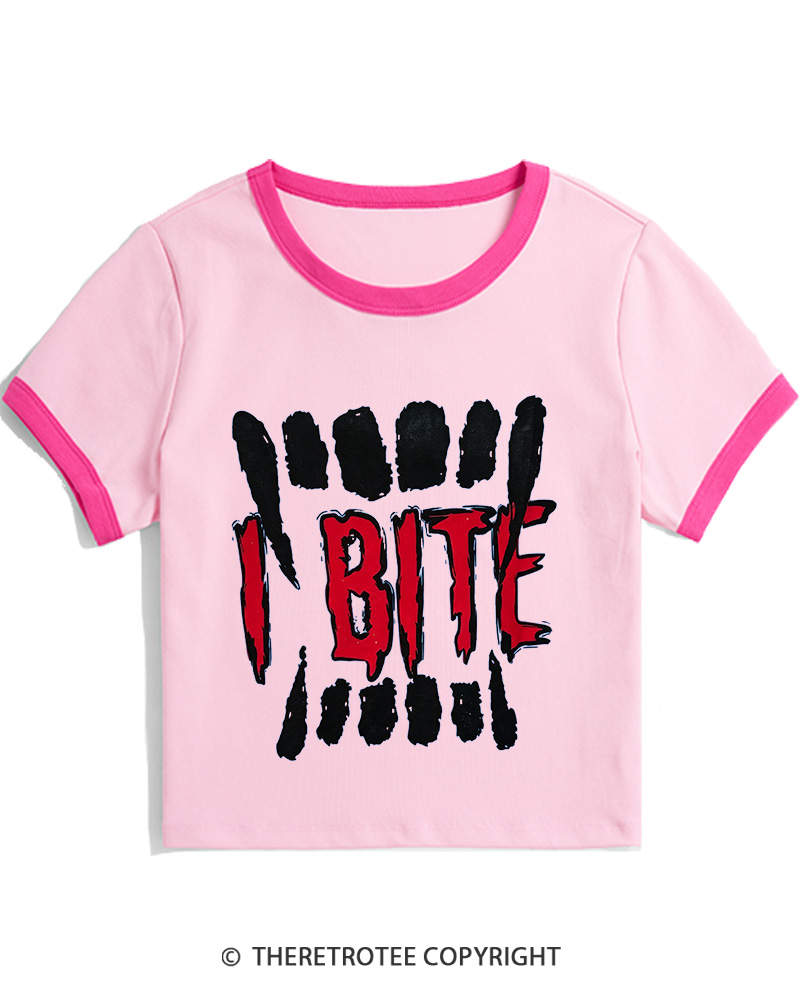 TheRetroTee I Bite 1990s Women's Ringer T-Shirt