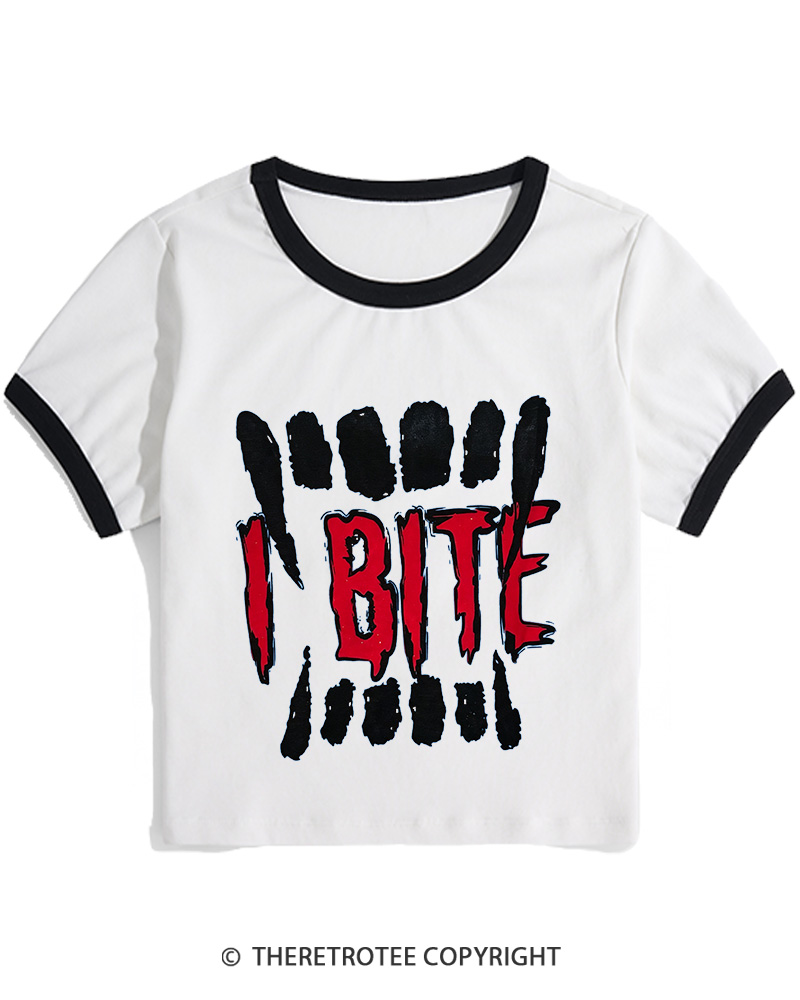 TheRetroTee I Bite 1990s Women's Ringer T-Shirt