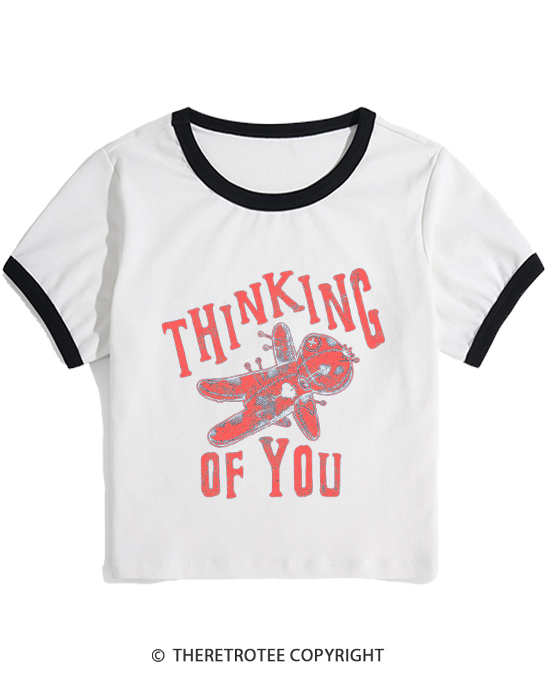 TheRetroTee Thinking Of You 1980s Women Ringer T-shirt