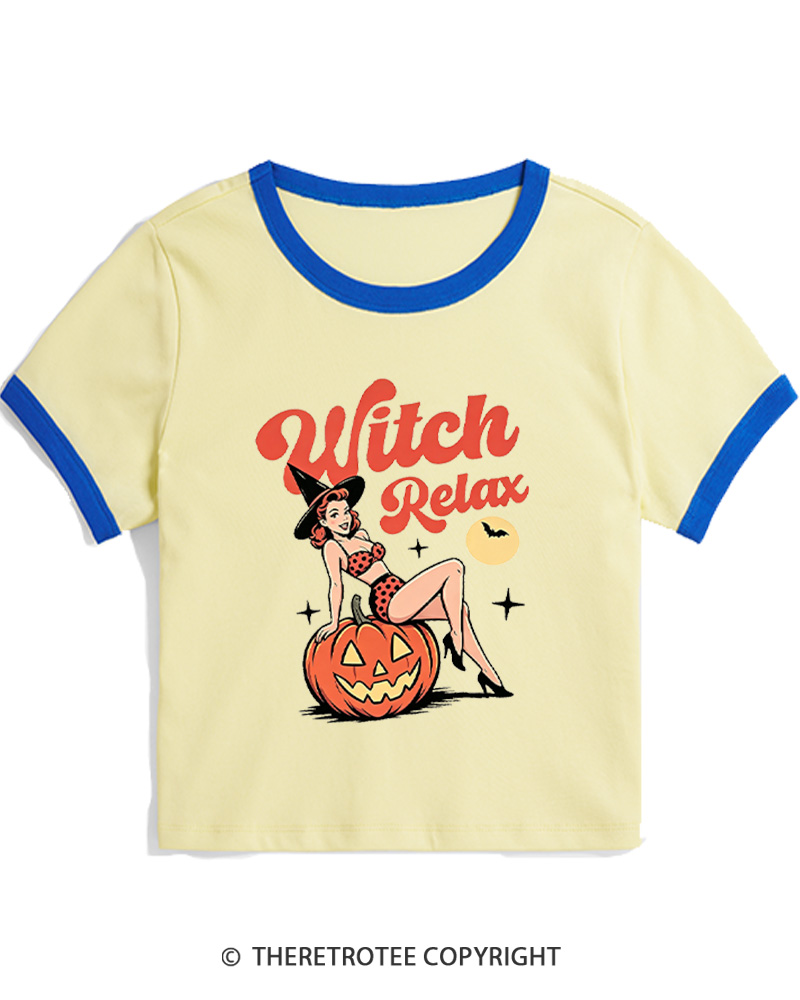 TheRetroTee Witch Relax 1950s Women Ringer T-shirt