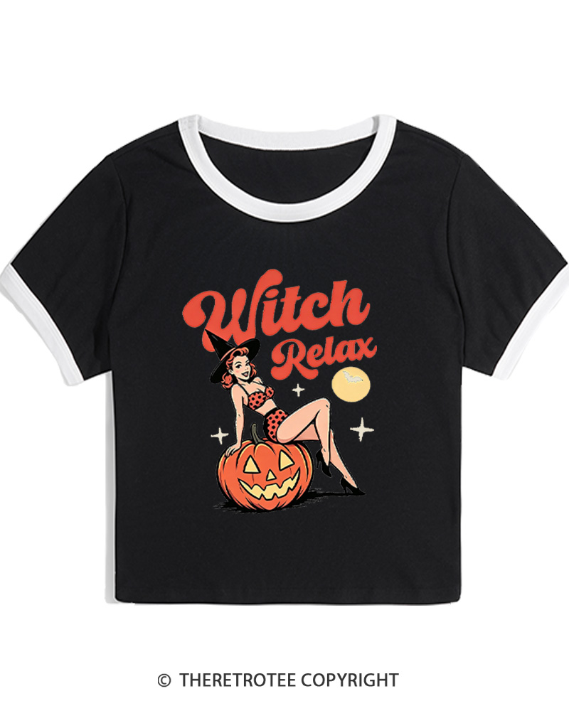 TheRetroTee Witch Relax 1950s Women Ringer T-shirt