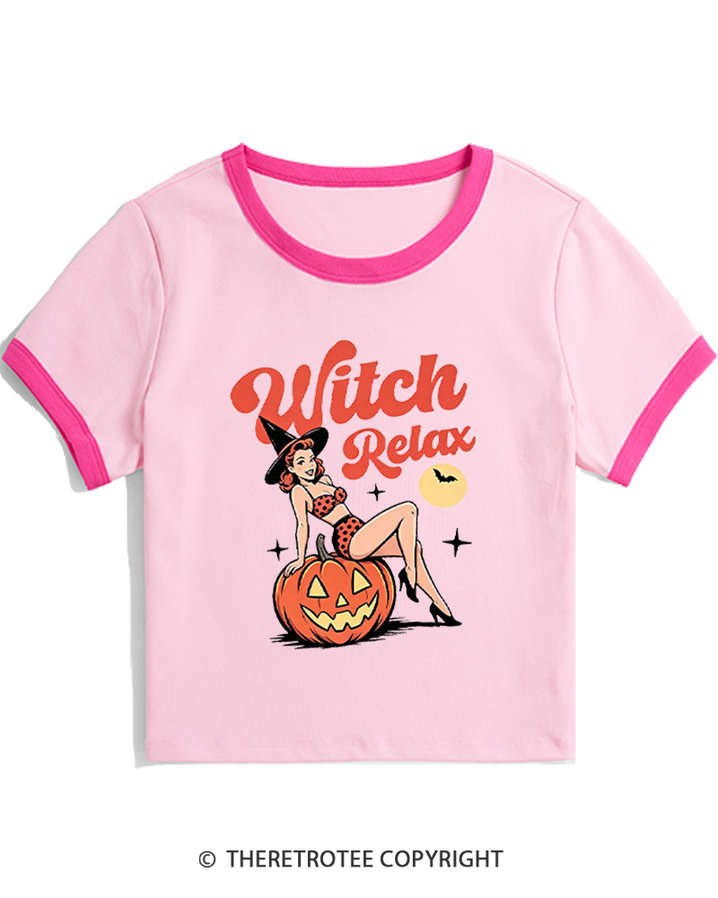 TheRetroTee Witch Relax 1950s Women Ringer T-shirt
