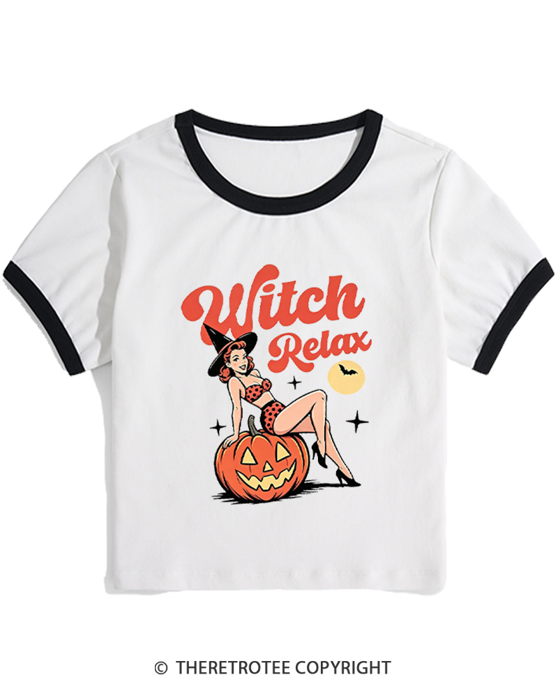 TheRetroTee Witch Relax 1950s Women Ringer T-shirt