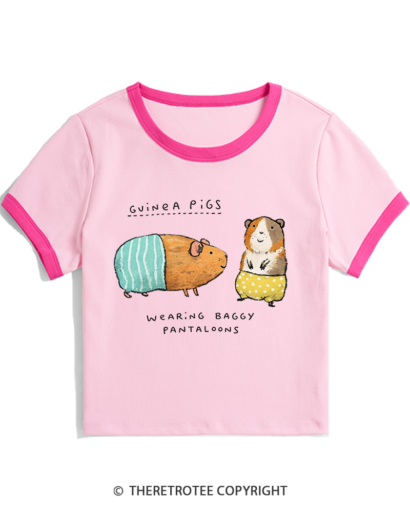 TheRetroTee Vintage Cute Guinea Pig Whimsical Women's Ringer T-shirt