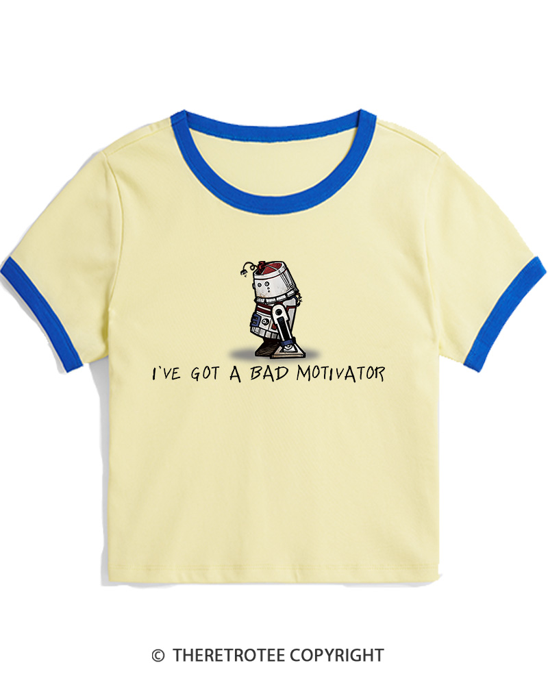 TheRetroTee I've Got a Bad Motivator 1970s Women's Ringer T-shirt