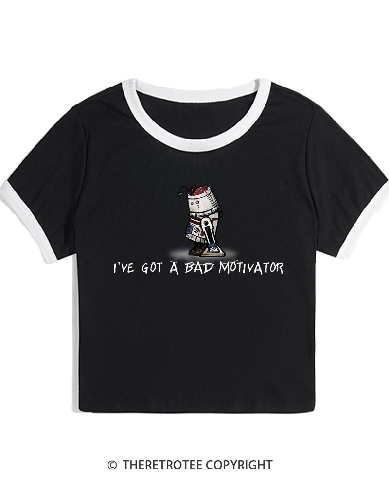 TheRetroTee I've Got a Bad Motivator 1970s Women's Ringer T-shirt