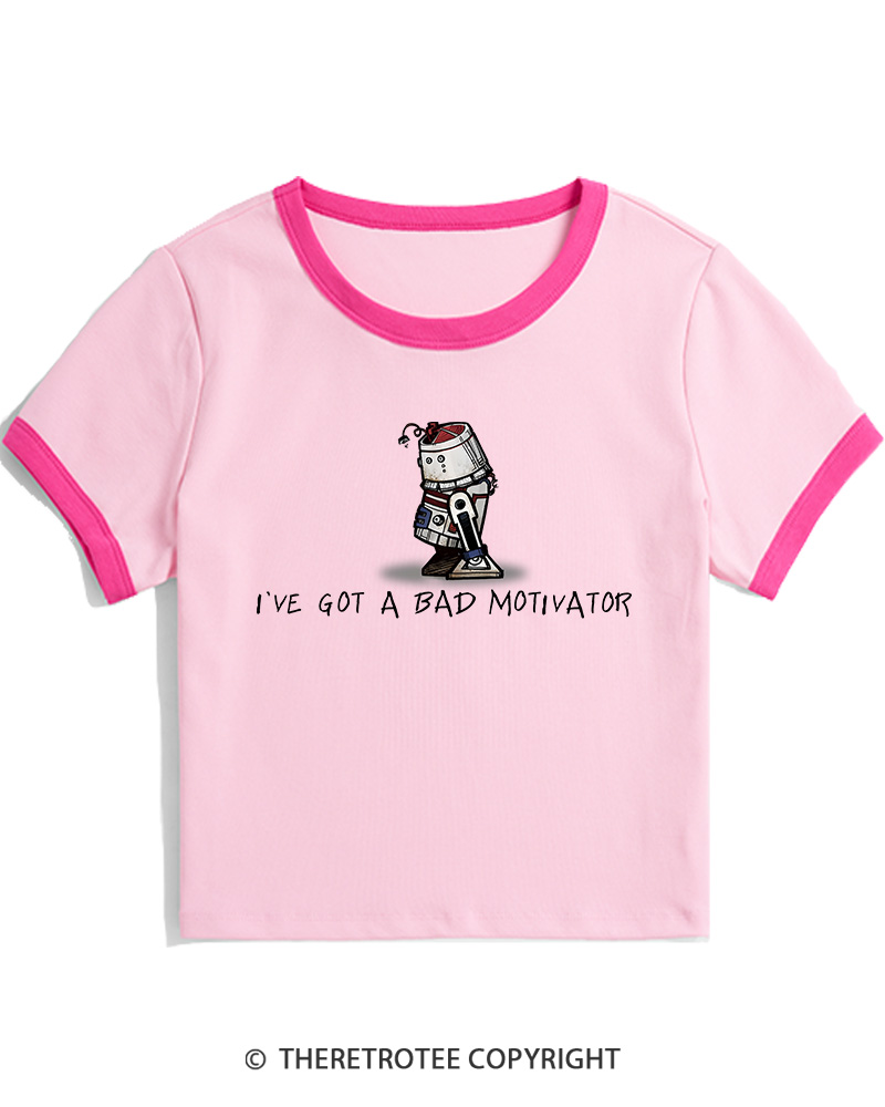 TheRetroTee I've Got a Bad Motivator 1970s Women's Ringer T-shirt