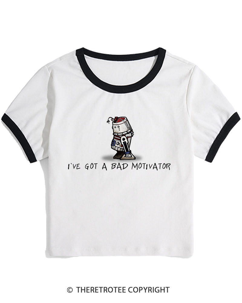 TheRetroTee I've Got a Bad Motivator 1970s Women's Ringer T-shirt