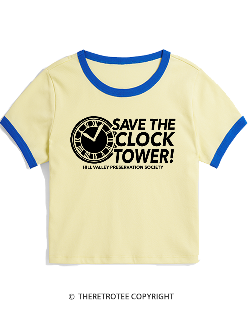 TheRetroTee Save The Clock Tower 1980s Women's Ringer T-shirt