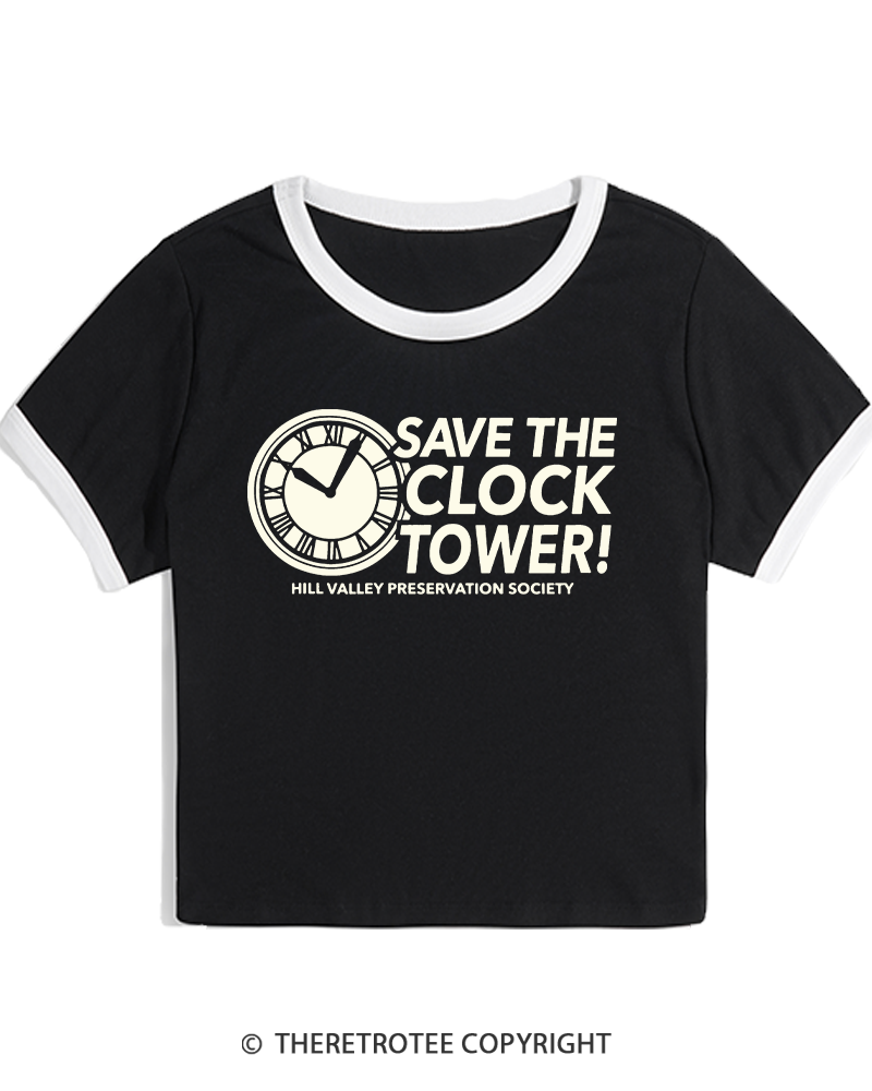 TheRetroTee Save The Clock Tower 1980s Women's Ringer T-shirt