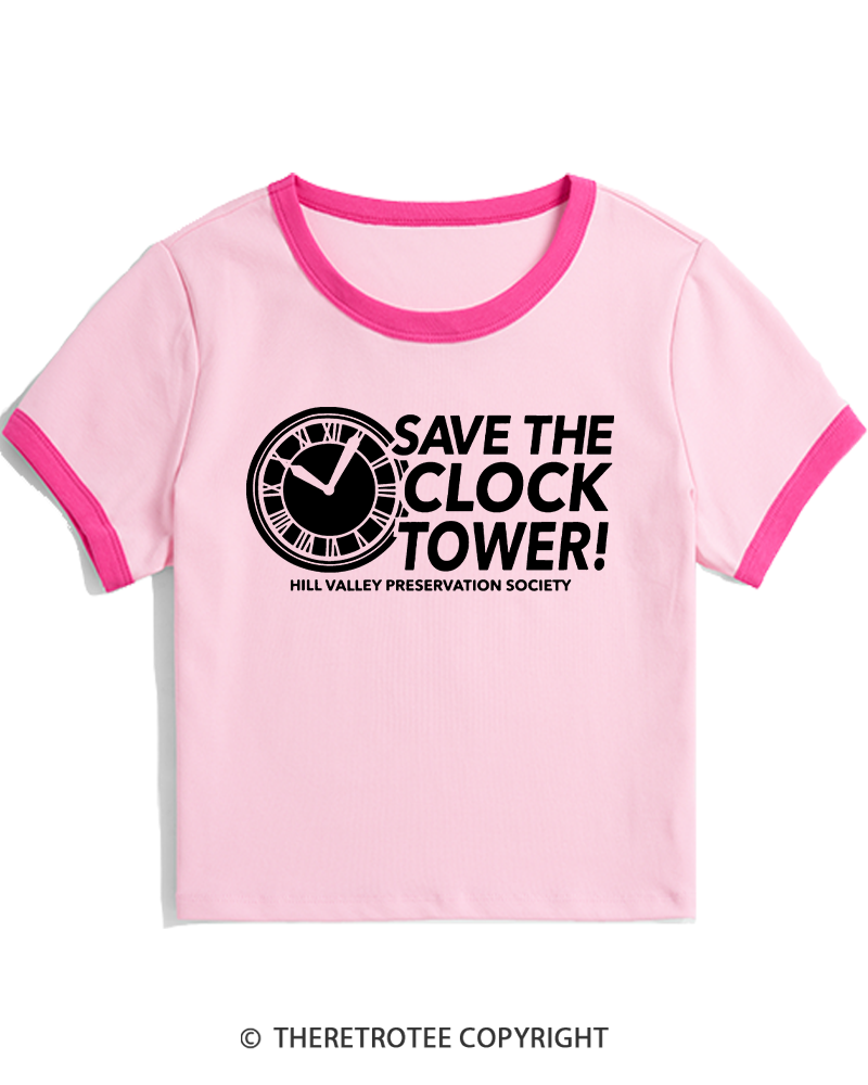 TheRetroTee Save The Clock Tower 1980s Women's Ringer T-shirt