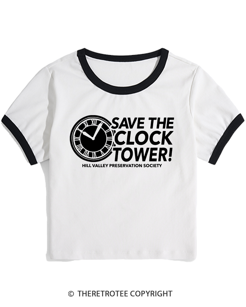 TheRetroTee Save The Clock Tower 1980s Women's Ringer T-shirt