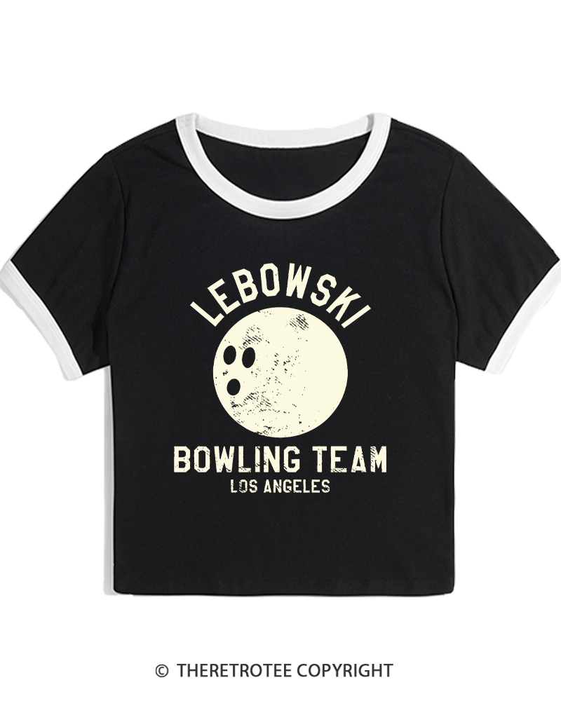 TheRetroTee Lebowski Bowling Team Los Angeles 1980s Women's Ringer T-shirt