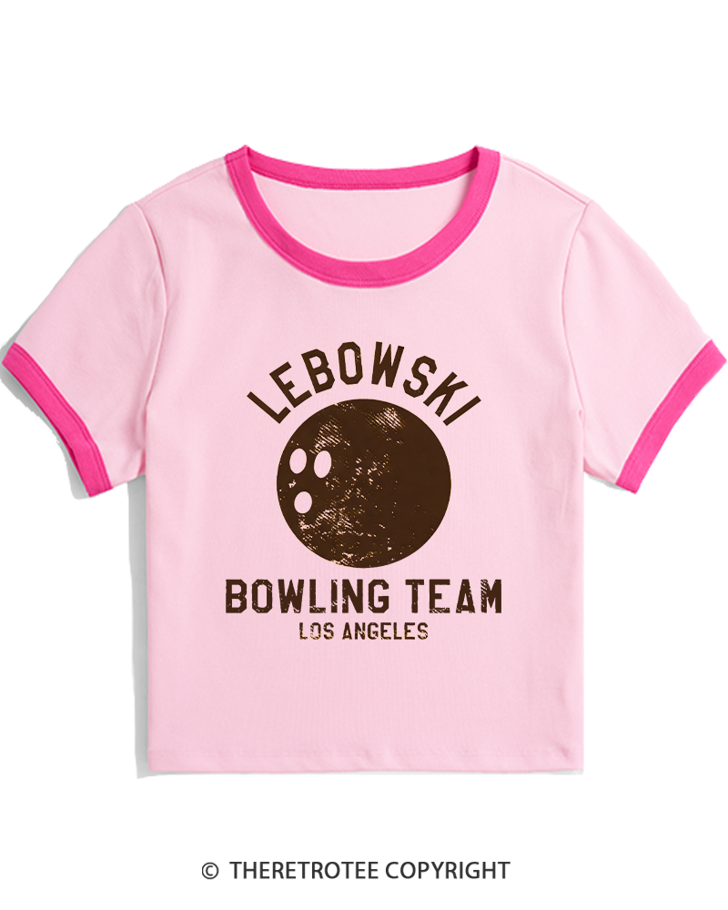 TheRetroTee Lebowski Bowling Team Los Angeles 1980s Women's Ringer T-shirt