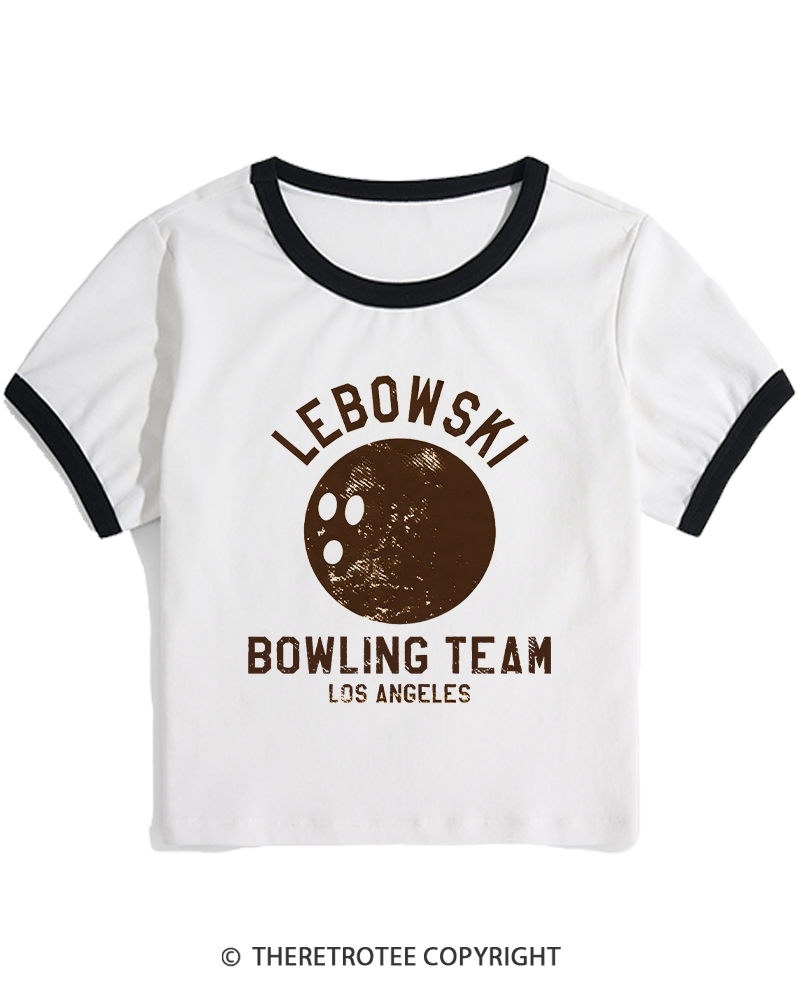 TheRetroTee Lebowski Bowling Team Los Angeles 1980s Women's Ringer T-shirt