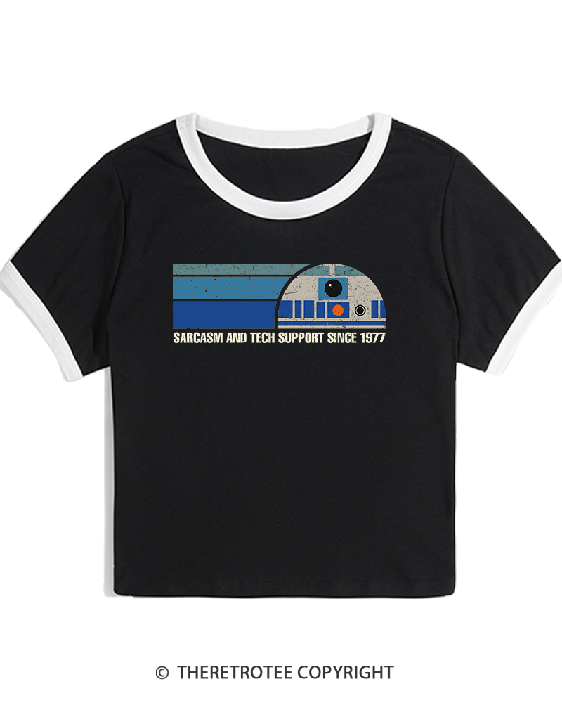 TheRetroTee Sarcasm And Tech Support 1970s Women's Ringer T-shirt