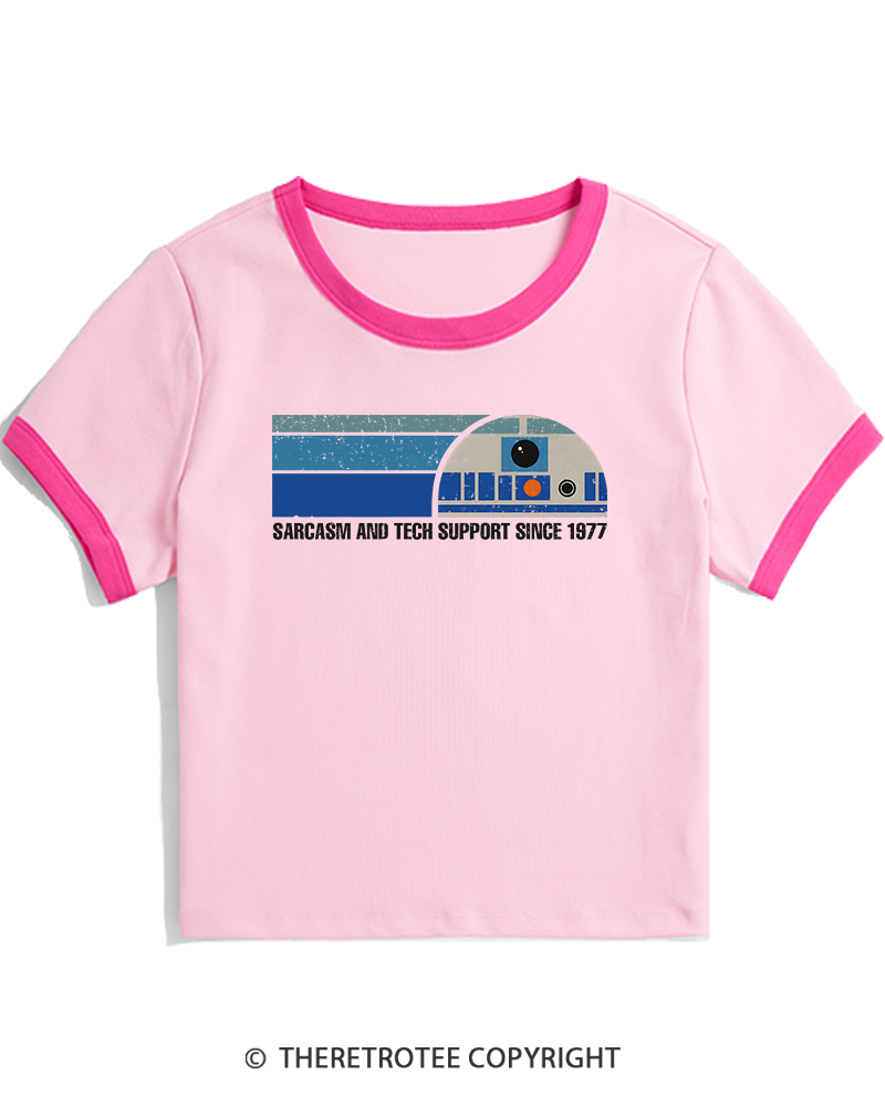 TheRetroTee Sarcasm And Tech Support 1970s Women's Ringer T-shirt