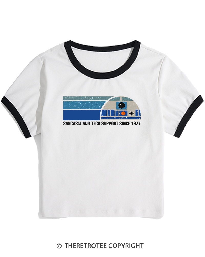 TheRetroTee Sarcasm And Tech Support 1970s Women's Ringer T-shirt