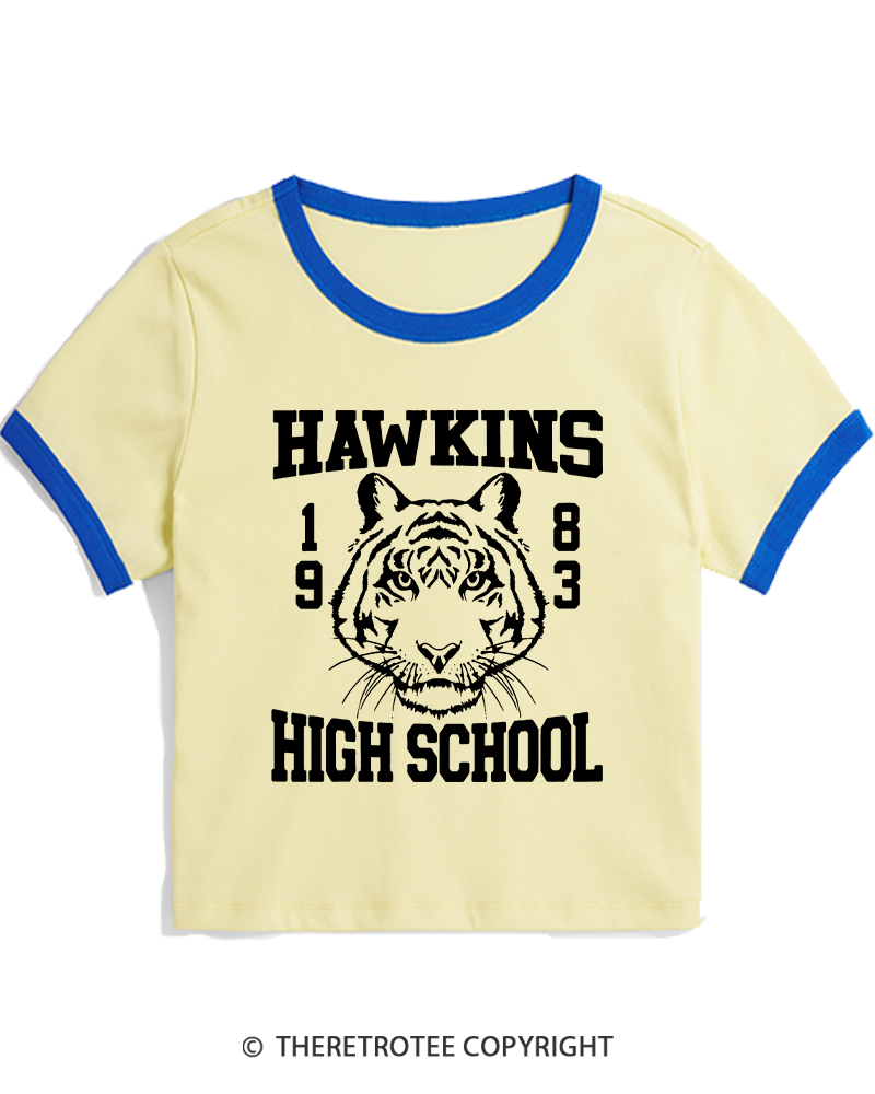 TheRetroTee Hawkins High Tiger 1980s Women's Ringer T-shirt