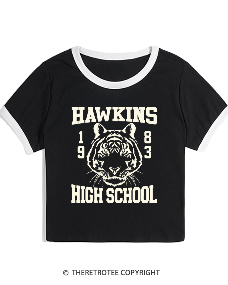 TheRetroTee Hawkins High Tiger 1980s Women's Ringer T-shirt