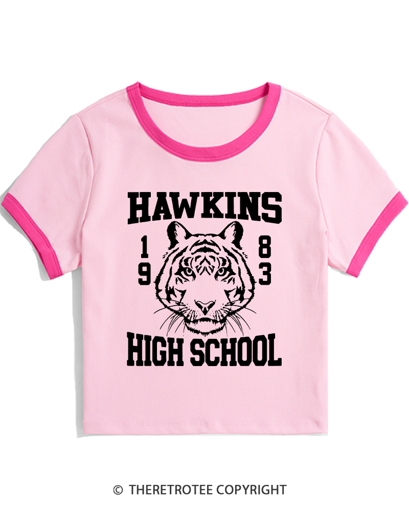 TheRetroTee Hawkins High Tiger 1980s Women's Ringer T-shirt
