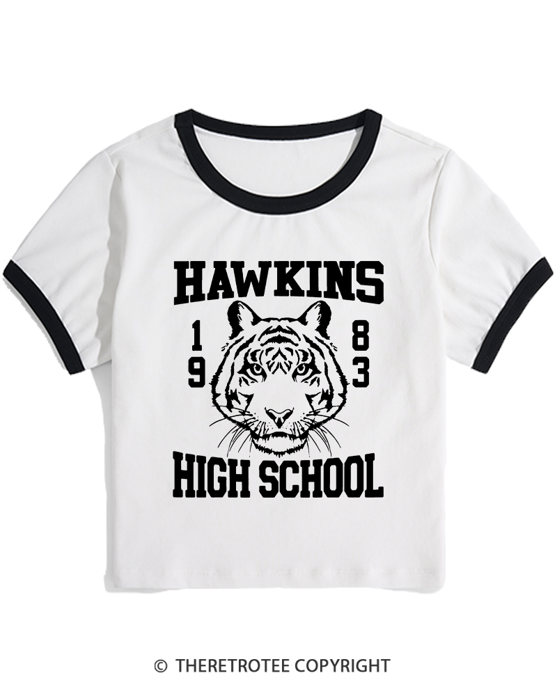 TheRetroTee Hawkins High Tiger 1980s Women's Ringer T-shirt