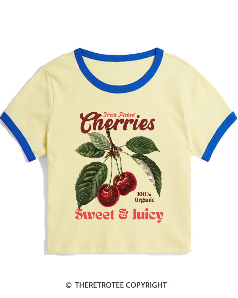 TheRetroTee Vintage Cherry 1950s Women's Ringer T-shirt