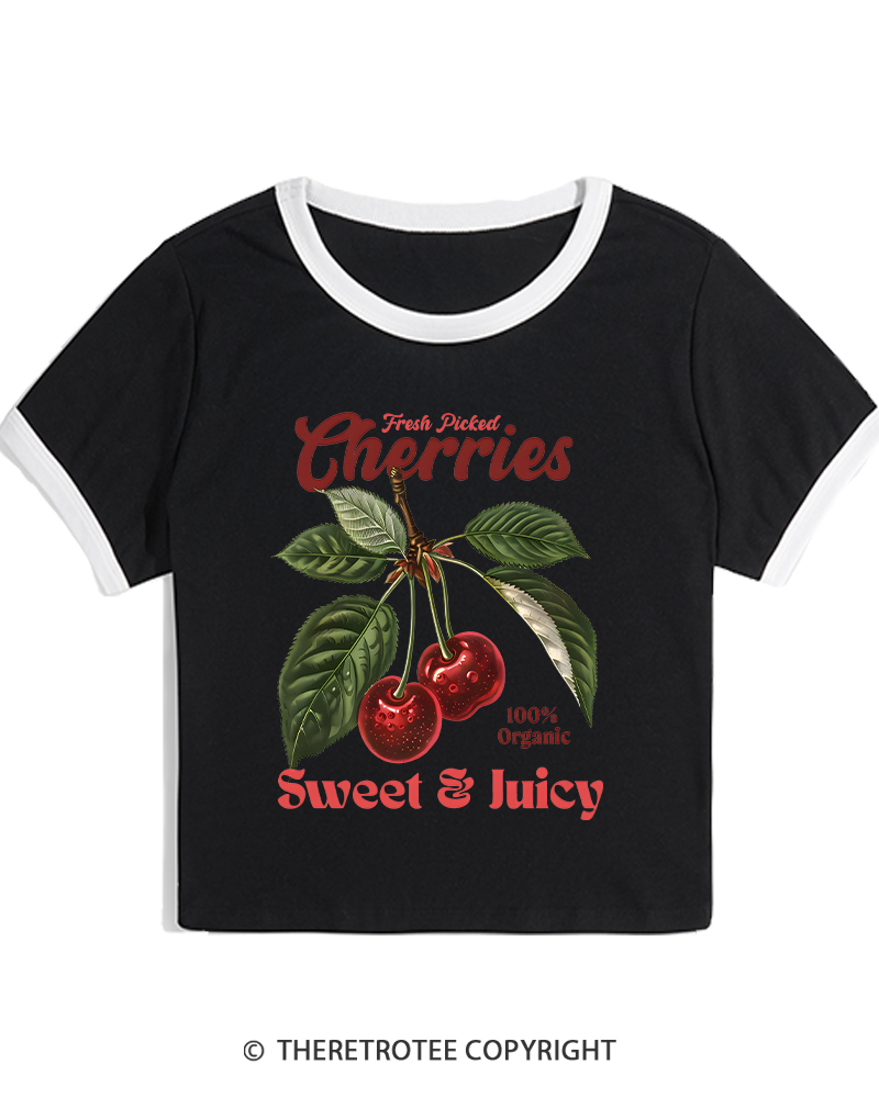 TheRetroTee Vintage Cherry 1950s Women's Ringer T-shirt