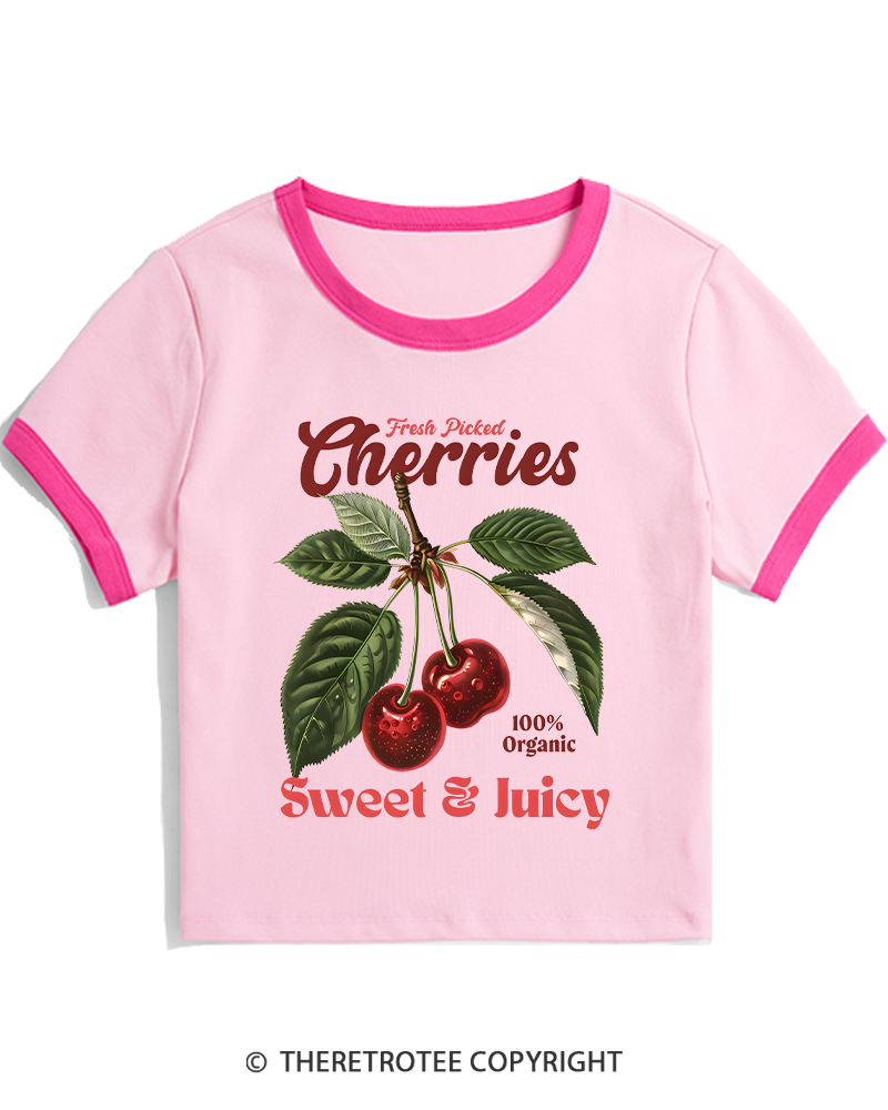 TheRetroTee Vintage Cherry 1950s Women's Ringer T-shirt