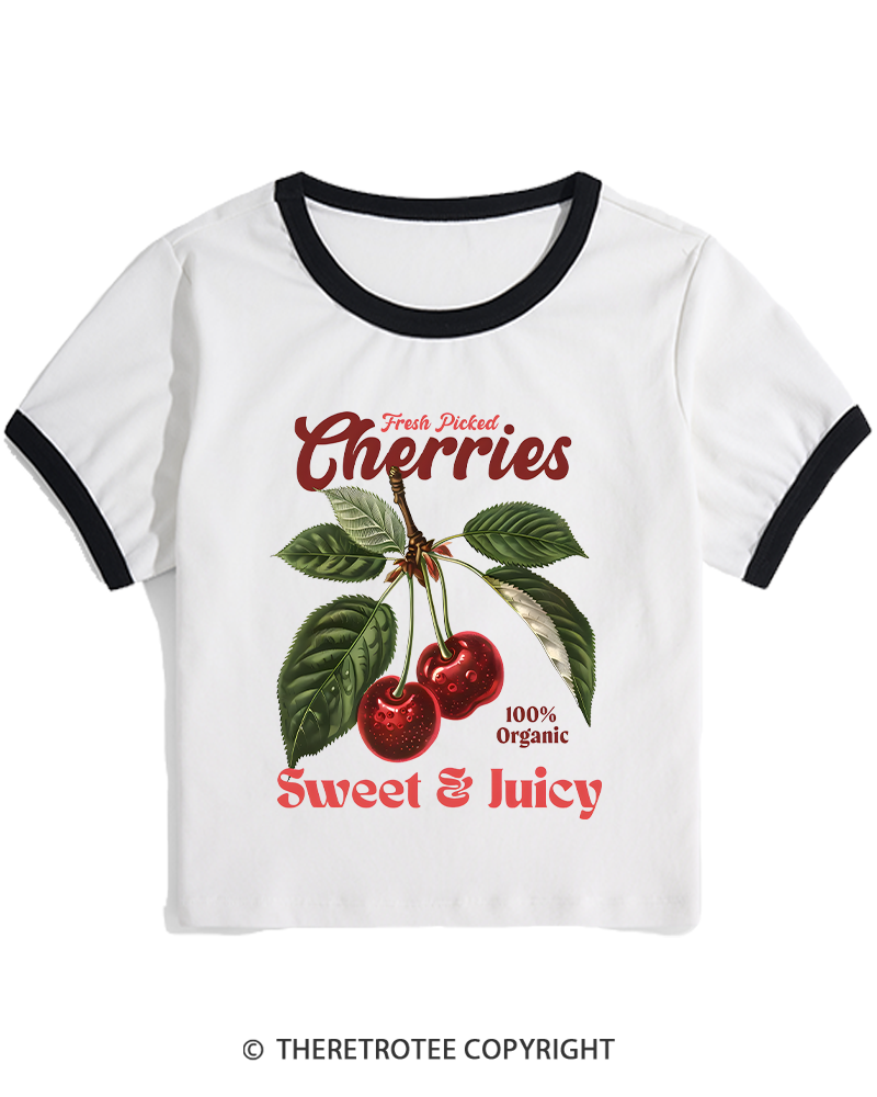 TheRetroTee Vintage Cherry 1950s Women's Ringer T-shirt
