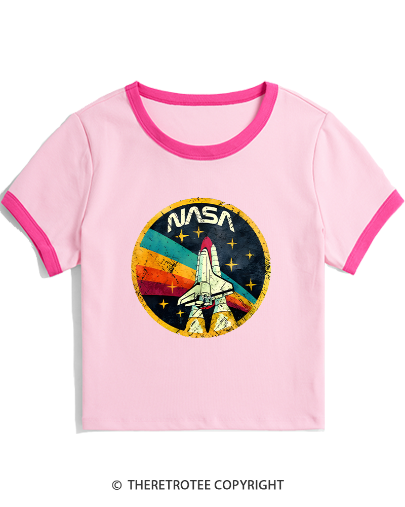TheRetroTee Orbital Launch Program 1970s Women's Ringer T-shirt
