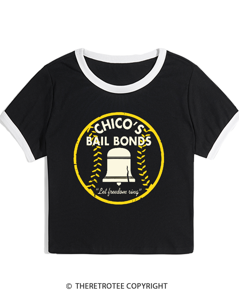 TheRetroTee Chico's Bail Bonds 1970s Women's Ringer T-shirt