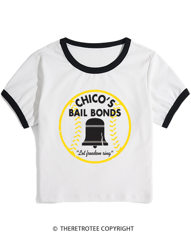 TheRetroTee Chico's Bail Bonds 1970s Women's Ringer T-shirt