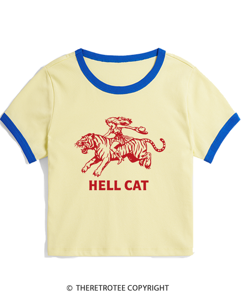 TheRetroTee Cowgirl Hell Cat Women's Ringer T-shirt